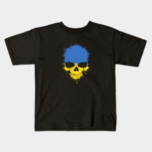 Chaotic Ukrainian Flag Splatter Skull Kids T-Shirt